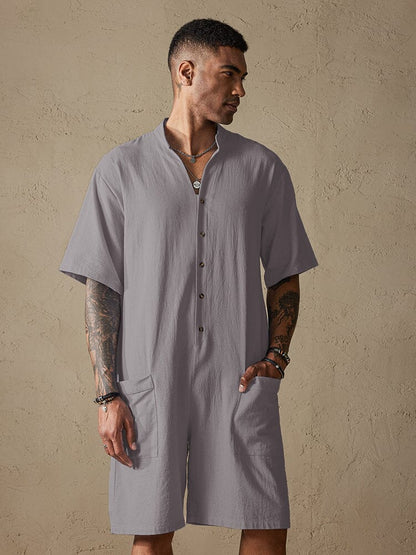 Cotton Stand Collar Jumpsuit