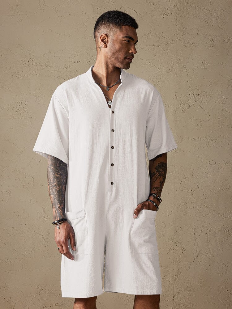 Cotton Stand Collar Jumpsuit