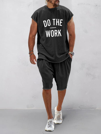Casual Loose Fit Word Printed Sports Set (Live Only)