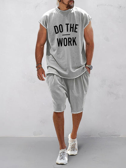 Casual Loose Fit Word Printed Sports Set (Live Only)