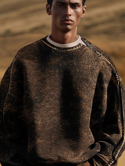 Vintage Texture Printed Tweed Sweatshirt
