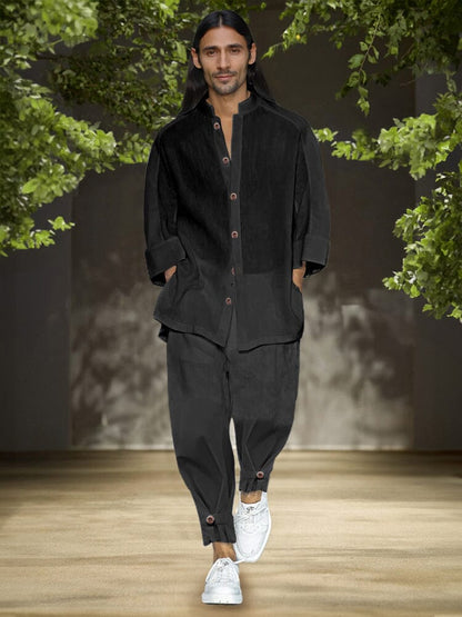 Simple 3/4 Sleeve Cotton Linen Shirt Set