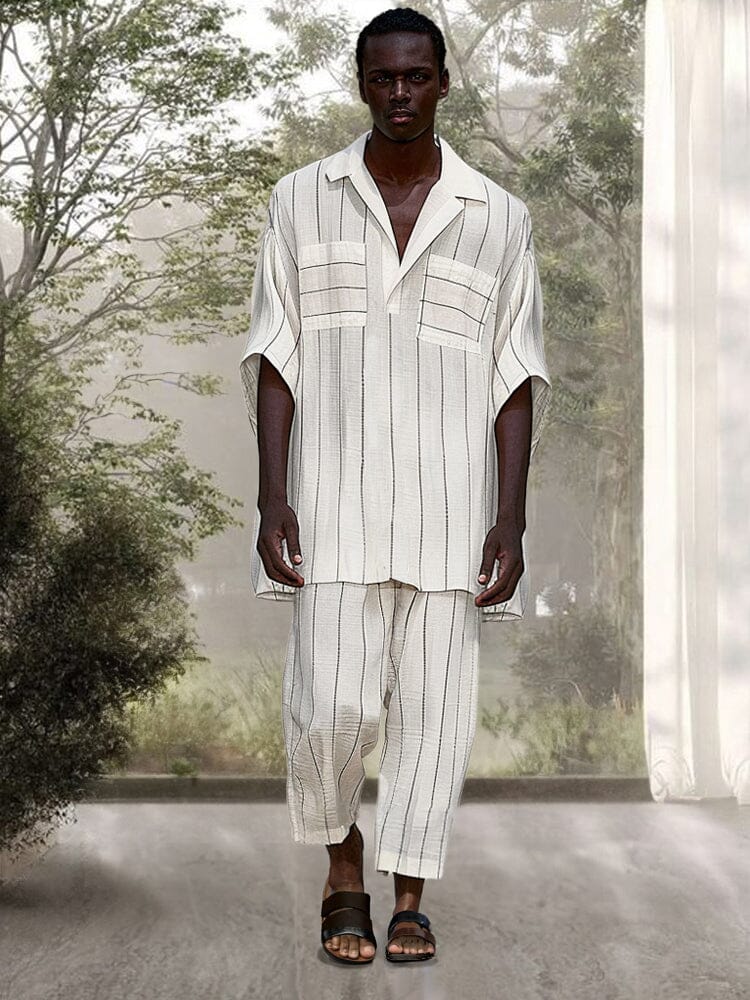 Casual Striped Cotton Linen Set