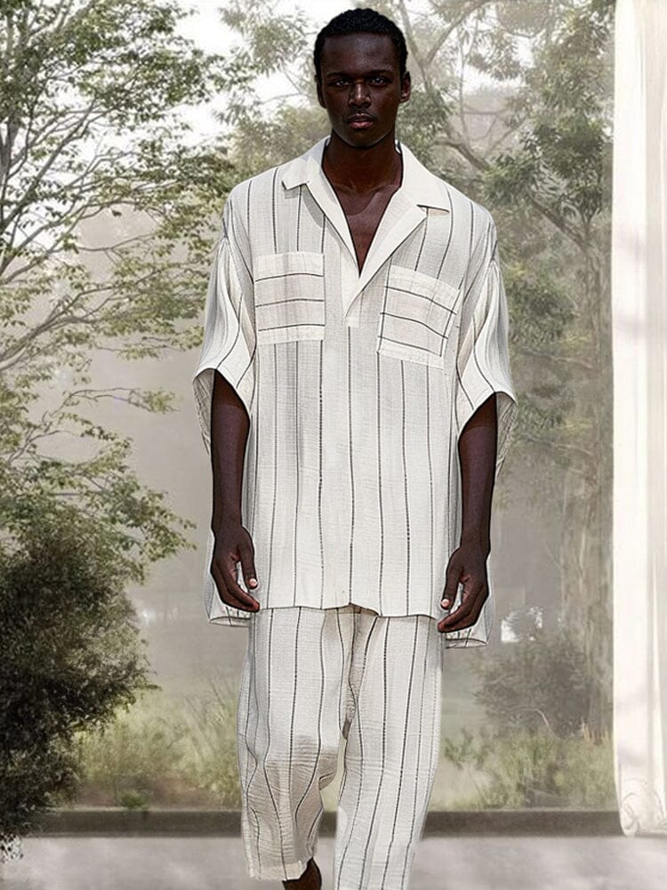 Casual Striped Cotton Linen Set