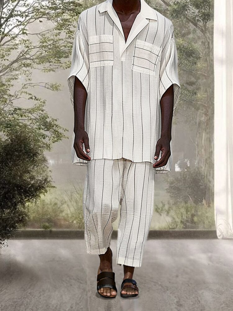 Casual Striped Cotton Linen Set