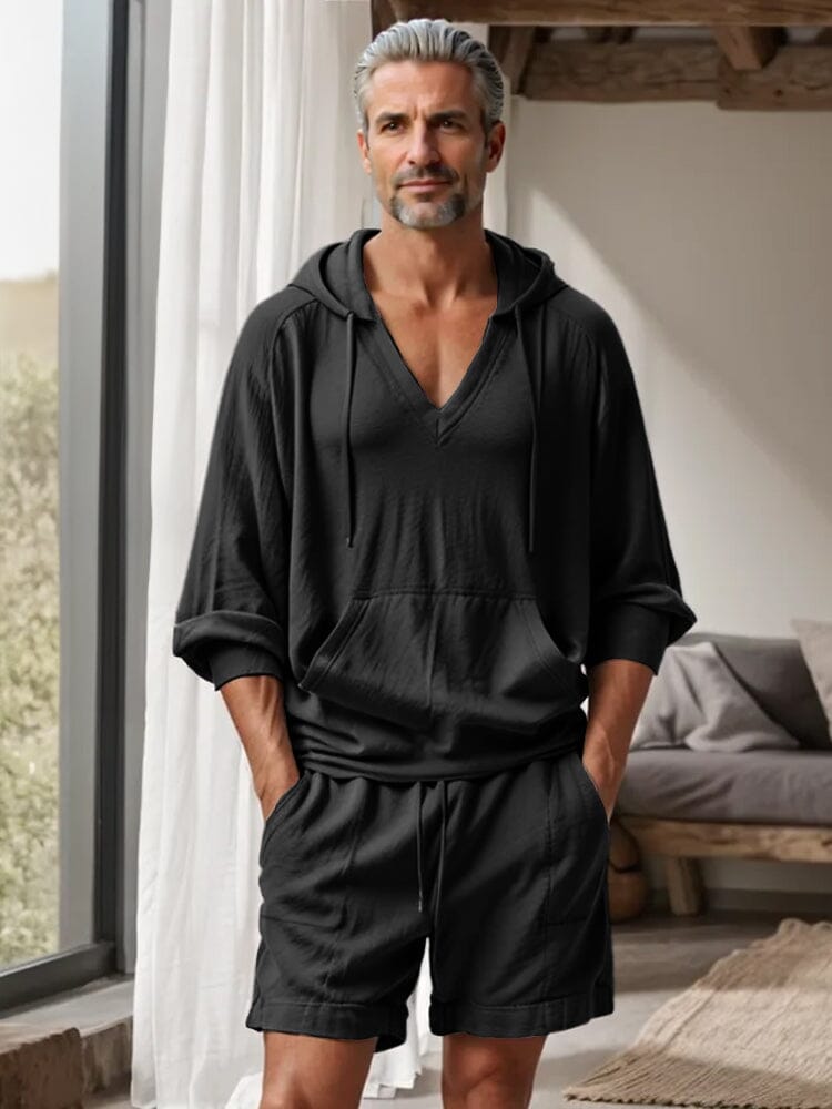 Athleisure Hooded Shirt Shorts Set