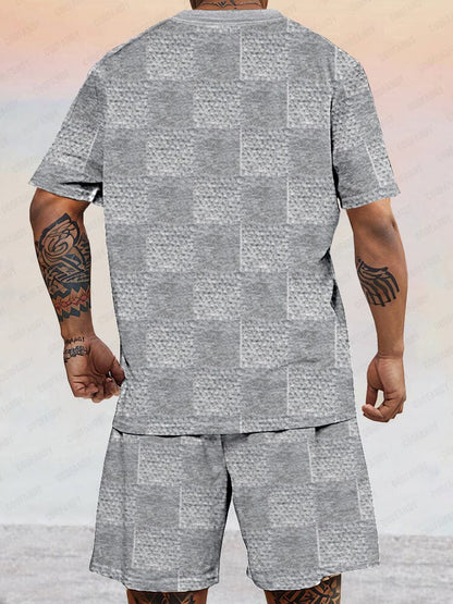 Casual Plaid Knit T-shirt Set