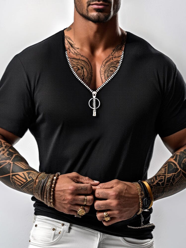 Stylish Textured Zip Design Top
