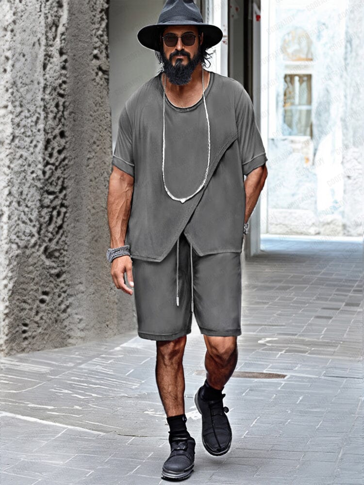 Leisure Asymmetrical Tee Shorts Set