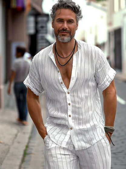 Minimalist 100% Cotton Striped Shirt Set