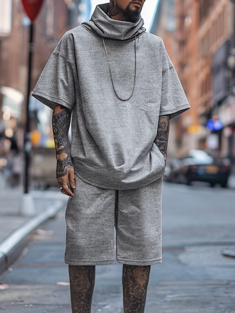 Stylish Loose Turtleneck T-shirt Shorts Set