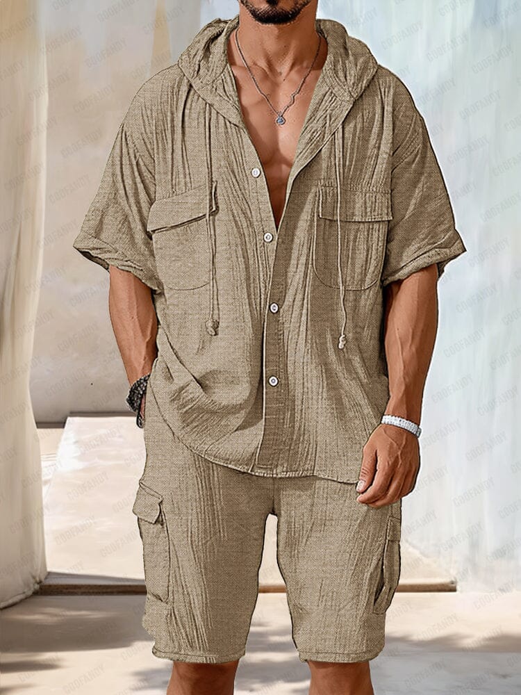 Utility Pockets Cargo Shirt Shorts Set