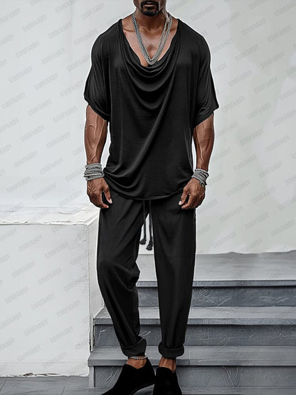 Loose Drape Collar Top Pants Set