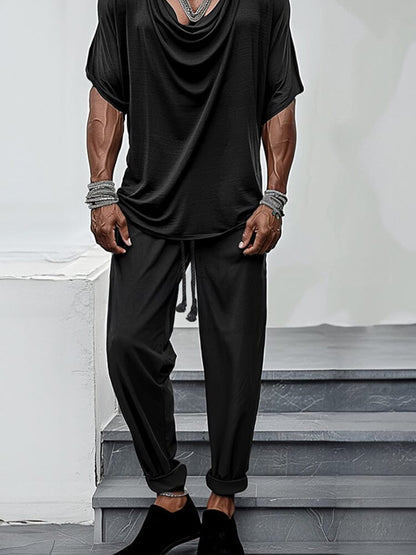 Loose Drape Collar Top Pants Set