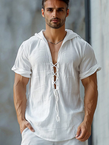 Comfy Lace-Up Cotton Blend Top