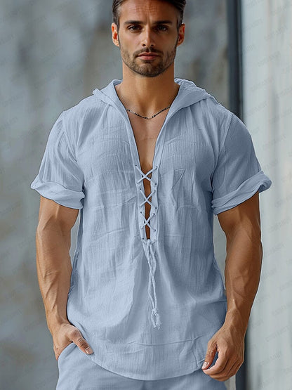 Comfy Lace-Up Cotton Blend Top