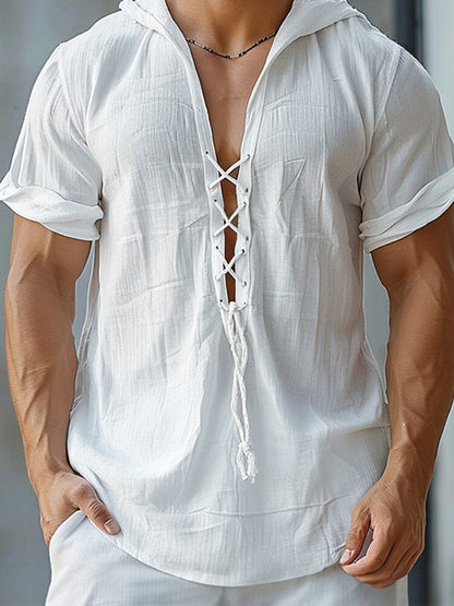 Comfy Lace-Up Cotton Blend Top