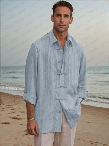 Loose Frog-Button Cotton Shirt