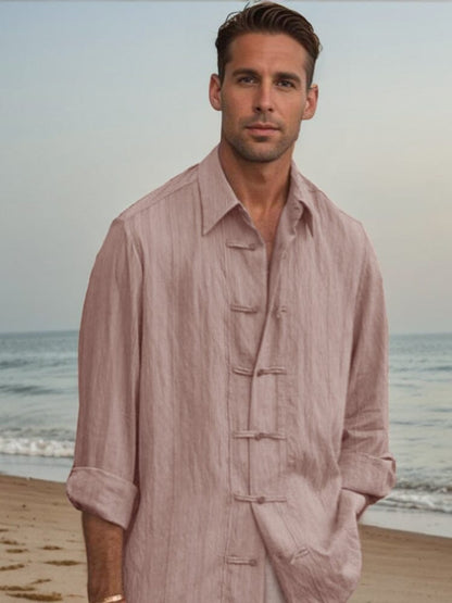 Loose Frog-Button Cotton Shirt