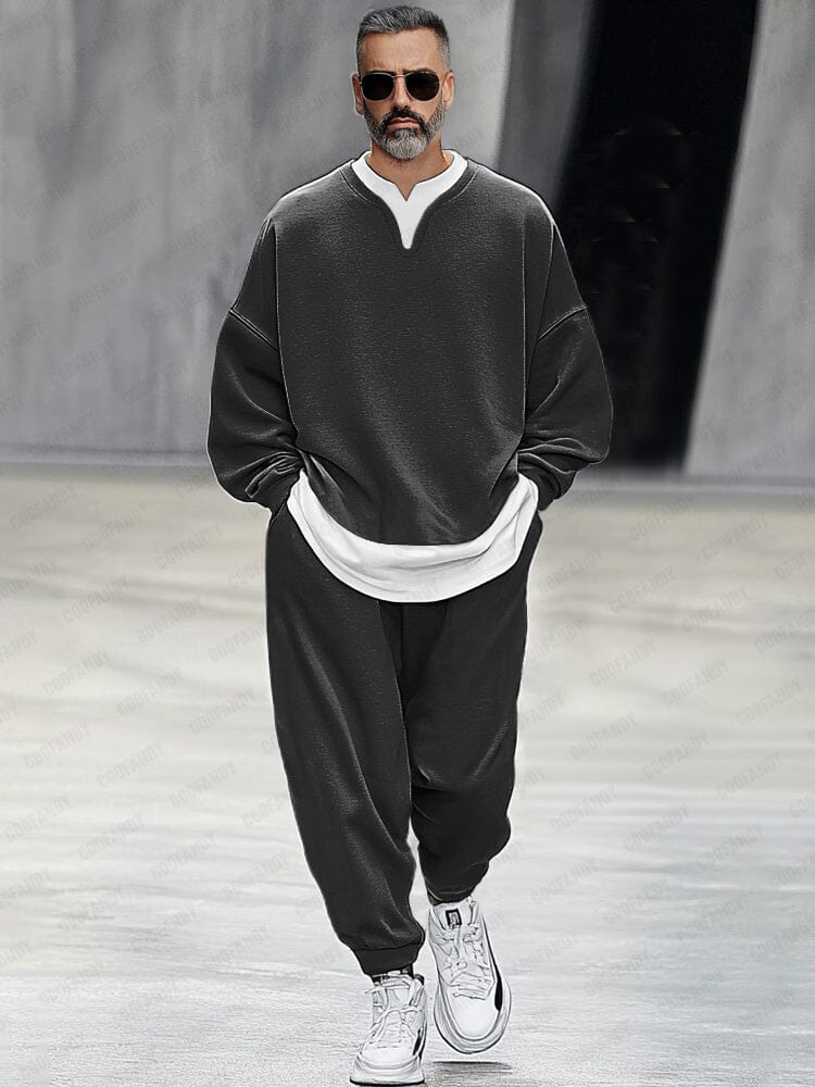 Fake Two-Piece Sweatshirt Pants Set