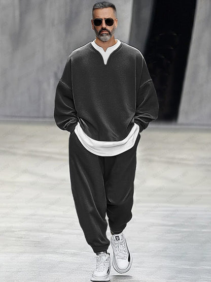Fake Two-Piece Sweatshirt Pants Set