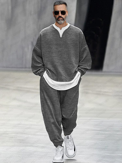 Fake Two-Piece Sweatshirt Pants Set