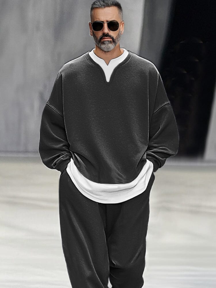 Fake Two-Piece Sweatshirt Pants Set