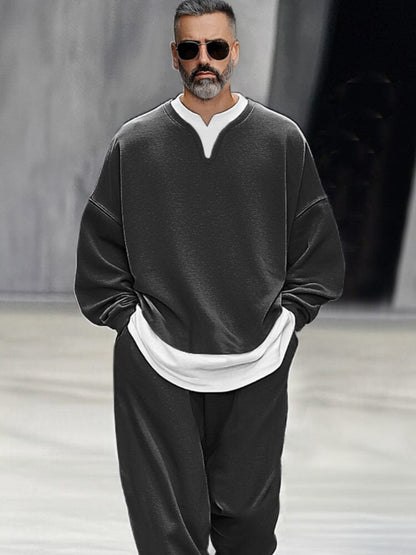 Fake Two-Piece Sweatshirt Pants Set