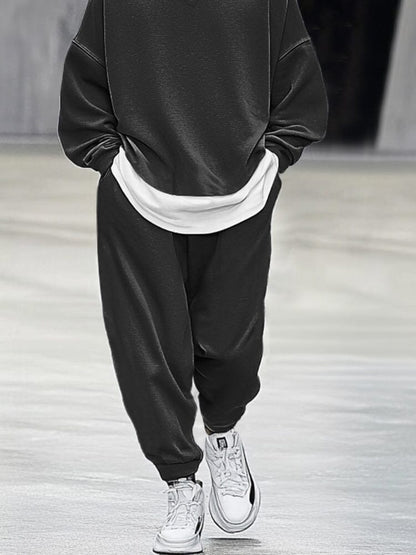 Fake Two-Piece Sweatshirt Pants Set