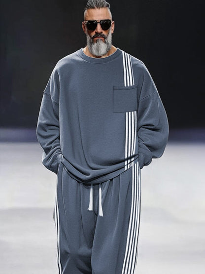 Athleisure Loose Stripe Sweatshirt Set