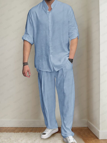 Minimalist Standing Collar Shirt Set