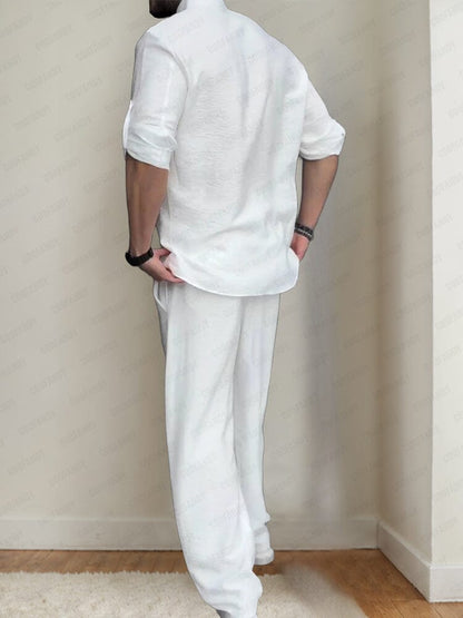 Minimalist Standing Collar Shirt Set