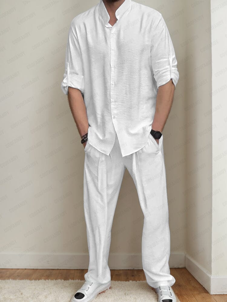 Minimalist Standing Collar Shirt Set