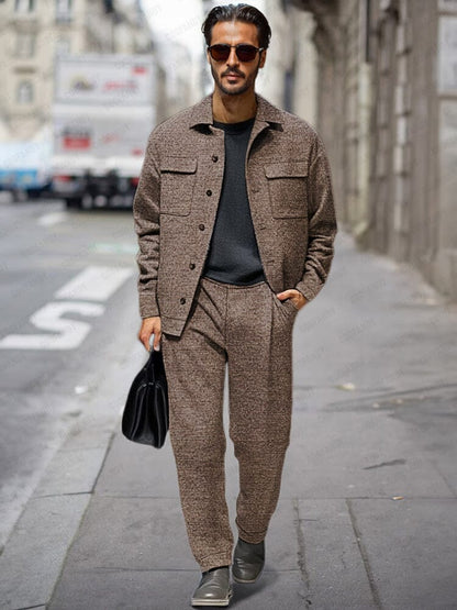 Casual Pockets Jacket Pants Set