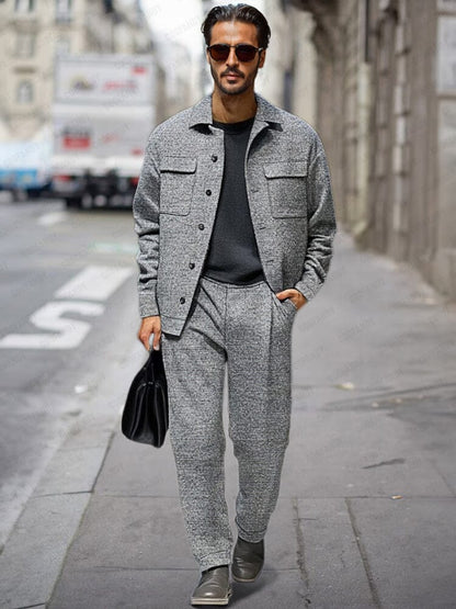 Casual Pockets Jacket Pants Set