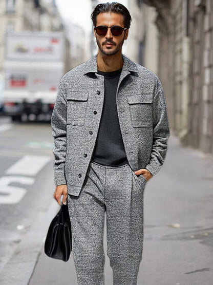 Casual Pockets Jacket Pants Set