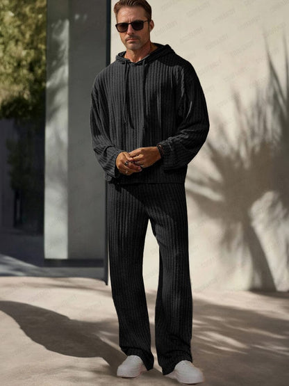 Leisure Pit-stripe Knit Hoodie Set