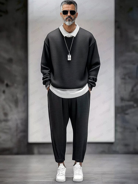 Casual Fake 2-Piece Shirt Pants Set