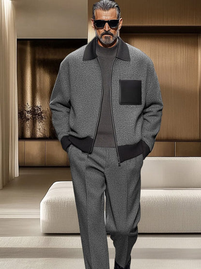 Elegant Colorblock Jacket Pants Set