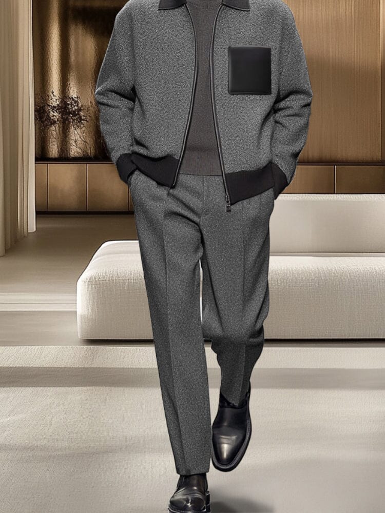 Elegant Colorblock Jacket Pants Set