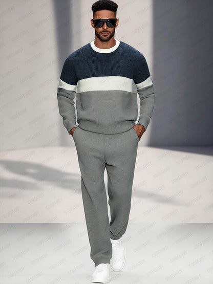 Casual Colorblock Sweatshirt Pants Set