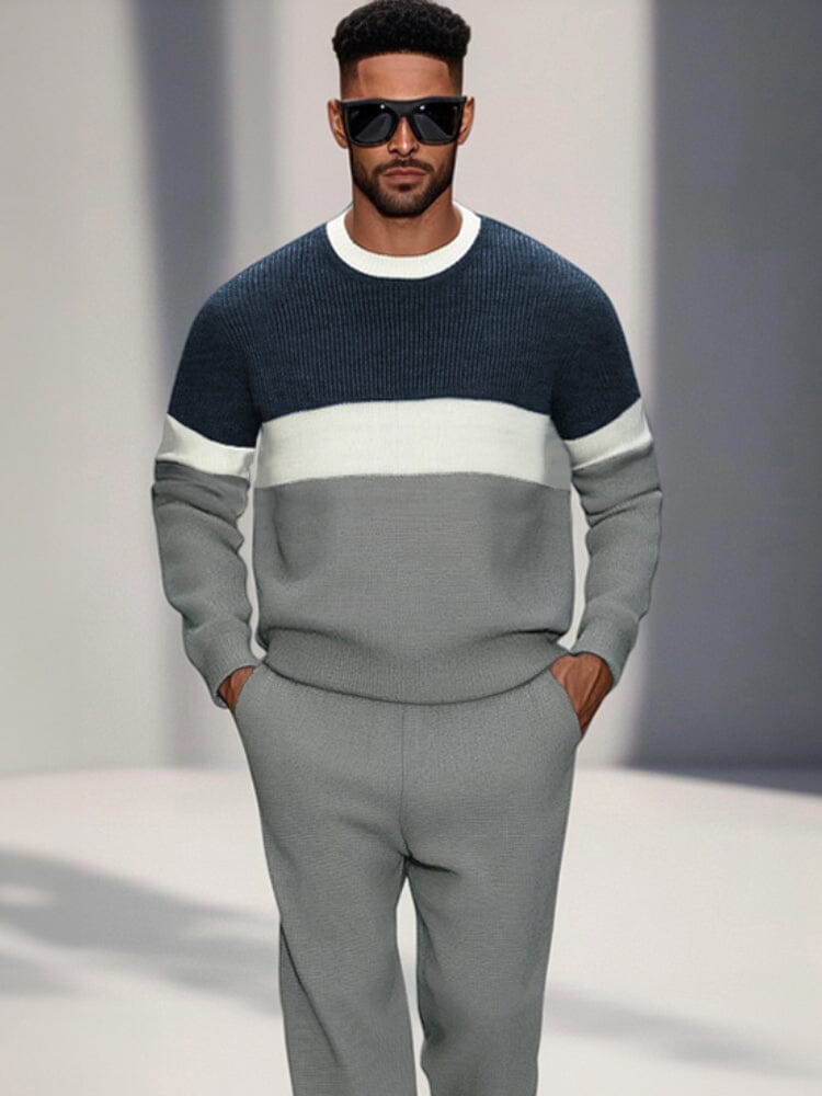 Casual Colorblock Sweatshirt Pants Set