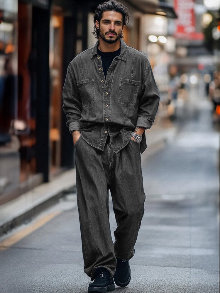 Elegant Denim Shirt Pants Set