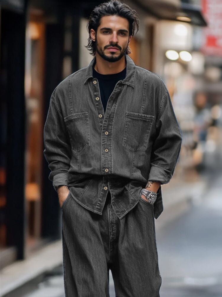 Elegant Denim Shirt Pants Set