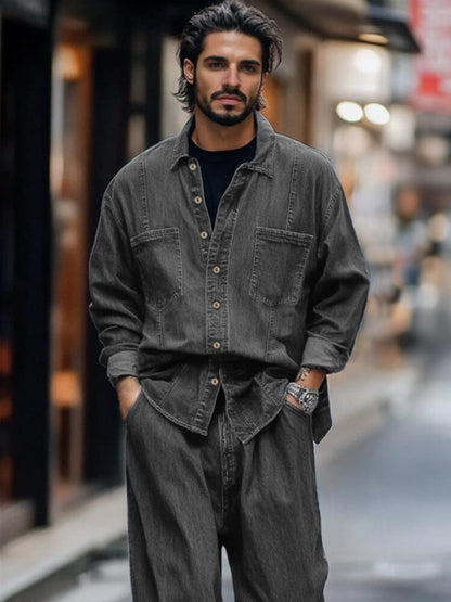 Elegant Denim Shirt Pants Set