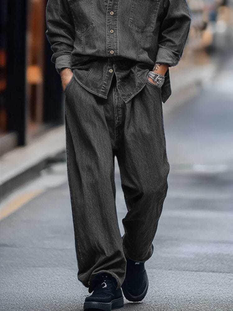 Elegant Denim Shirt Pants Set