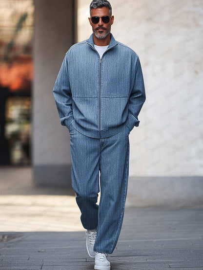 Athleisure Denim Jacket Pants Set