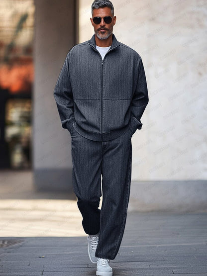 Athleisure Denim Jacket Pants Set