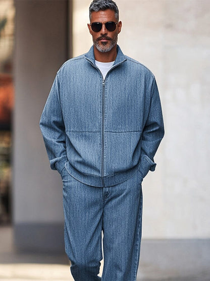 Athleisure Denim Jacket Pants Set