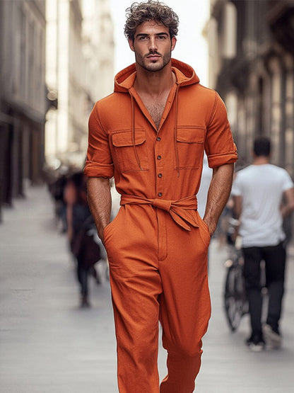 Workwear Inspired Cotton Hooded Jumpsuit